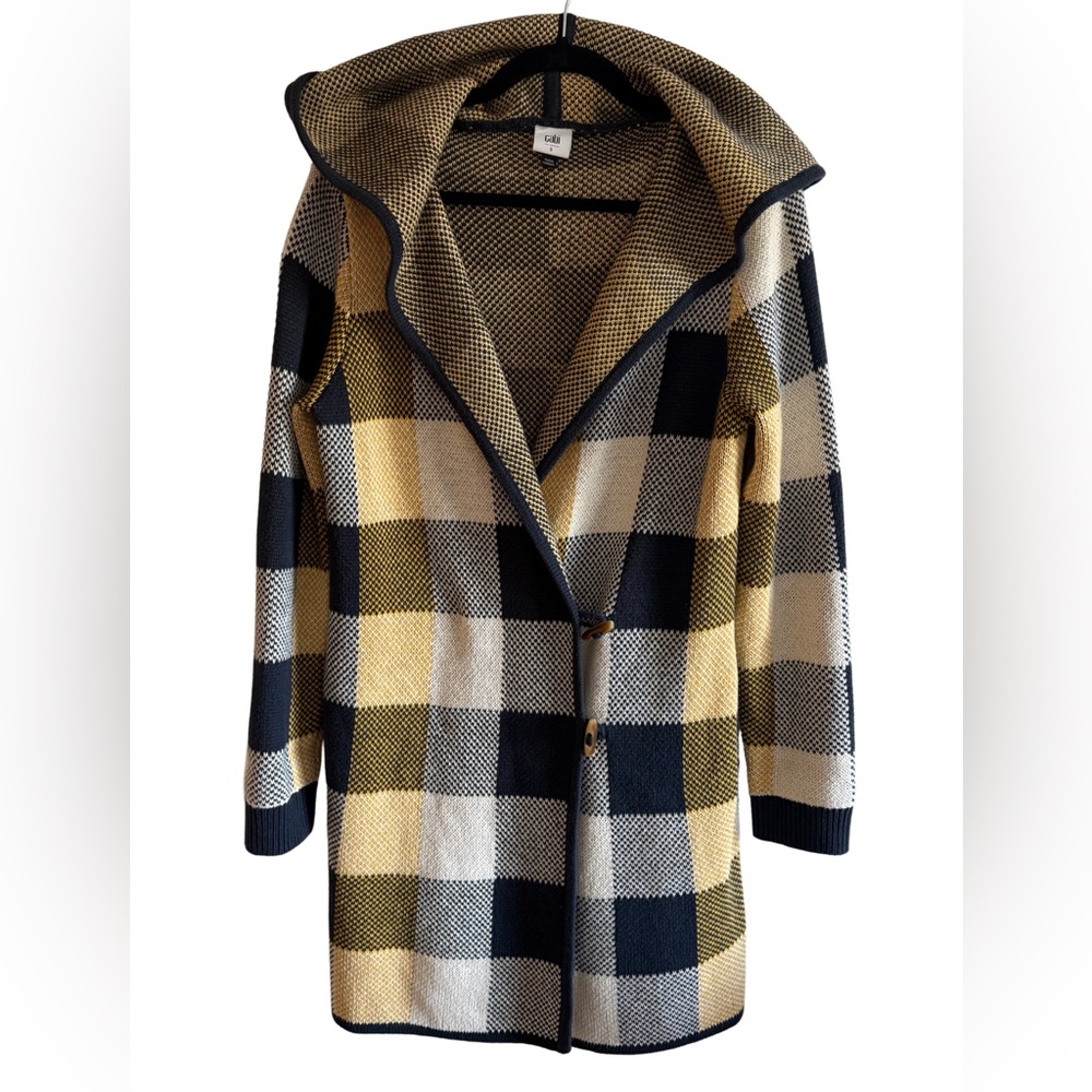 CAbi Yellow and Blue Plaid Cardigan